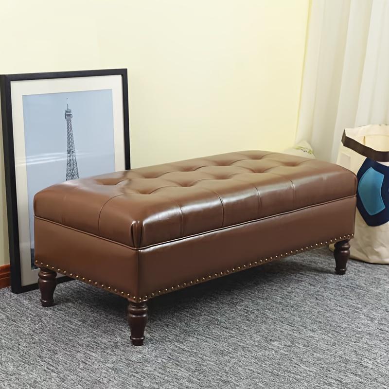 Banc de chevet de style européen, meuble à chaussures, banc d'essayage, banc de rangement, repose-pieds, canapé, repose-pieds, banc en cuir ciré vintage
Ouvrir dans un nouvel onglet.