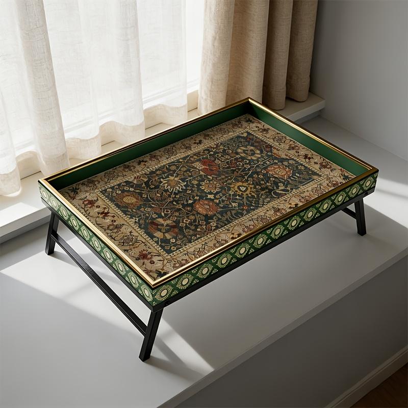 Table Multifonctionnelle Moyen-Orientale avec Base Ornée - Style Vintage Européen, Adaptée pour Entrée, Salon, Espaces Culturels, & Design à Assembler, Couleurs Riches pour Décoration Moderne ou Traditionnelle, Idéale pour Halloween/Black F