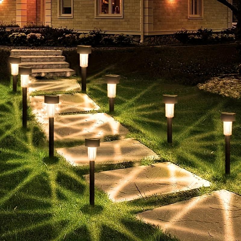Ensemble de 10 lampadaires solaires d'extérieur – Lampes en plastique avec matériel d'installation, contrôle par interrupteur, chargement solaire pour patios, pelouses, jardins et allées – Sans câblage, alimentés par des batteries nickel