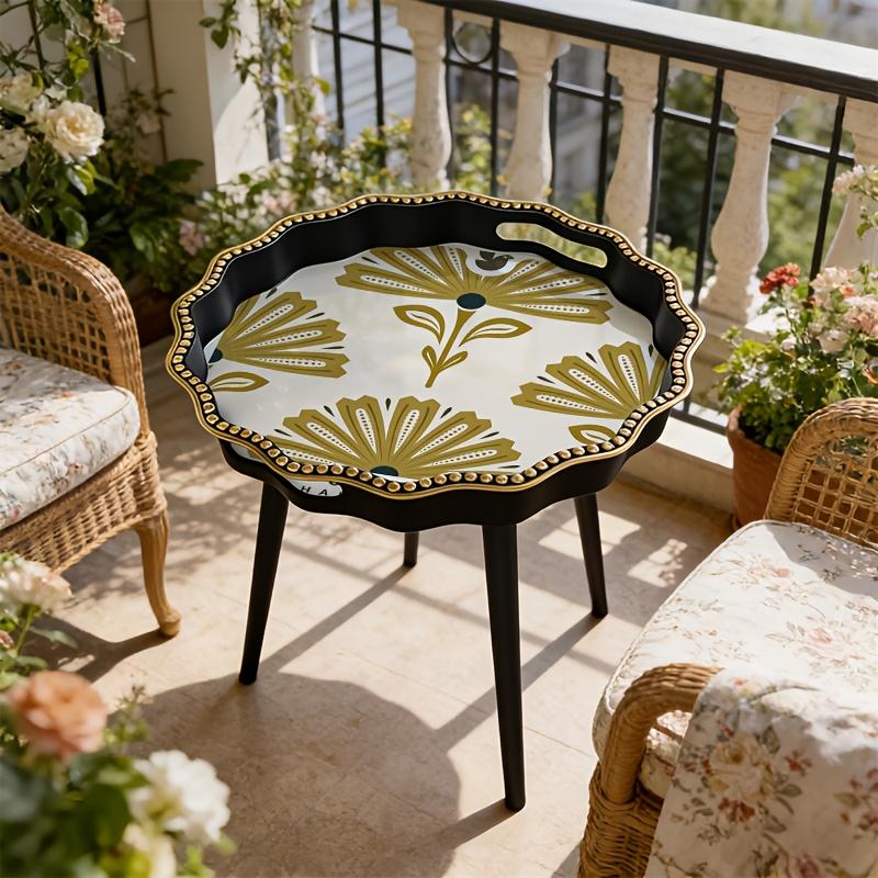 Table d'appoint polygonale avec motif en éventail marron doré, style marocain vintage, convient aux espaces culturels ou aux coins décoratifs, ajoute une touche exotique et mystérieuseOuvrir dans un nouvel onglet.