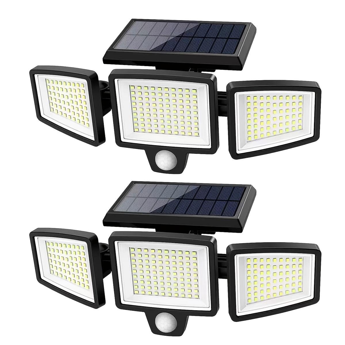 Lampes solaires d'extérieur à trois têtes, lampes murales solaires de jardin, IP44, 3 modes d'éclairage avec induction corporelle, adaptées aux cours, stades, terrains de jeux, hôtels, jardins, garages, arrière-cours, terrasses, passages