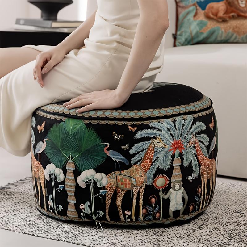 Ottomane ronde noire polyvalente avec dessus amovible et lavable - Appui-tailleur en tissu élégant pour le salon, la chambre ou le balcon, parfait pour se détendre et décorer votre espace, accessoire de salon | Appui-tailleur élégant | Tiss