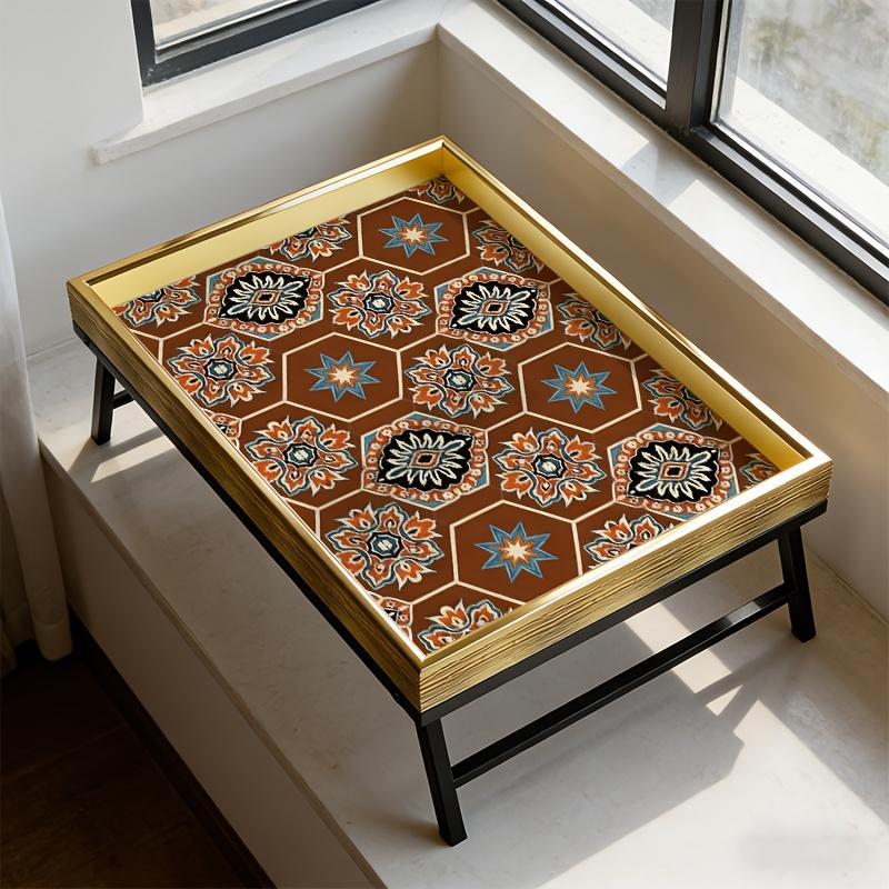 Table d'appoint ottomane hexagonale de style ethnique marron foncé, adaptée à la décoration intérieure de style moyen-oriental ou marocain, à associer avec des tapis et des coussins pour créer un coin d'assise exotiqueOuvrir dans un nouvel 