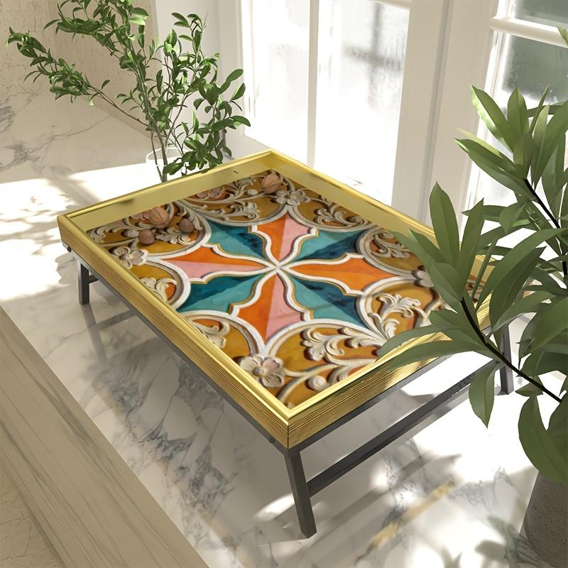 Table d'appoint rectangulaire "lazy" avec motifs croisés orange et vert, style marocain pour le salon
Ouvrir dans un nouvel onglet.