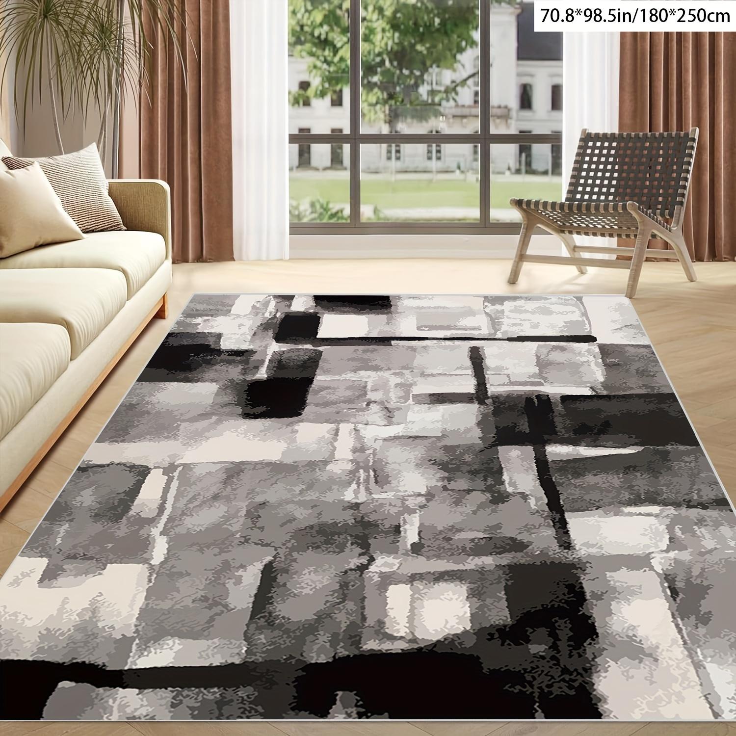 Mat de Maroc Géométrique Moderne Noir et Blanc [Style Artistique] – Design Gaufré Moelleux, 180.06cm x 250.01cm, Polyester Lavable en Machine, Parfait pour la Décoration de Salon ou de Chambre, Décoration de Salon | Décor Minimaliste | Tapi