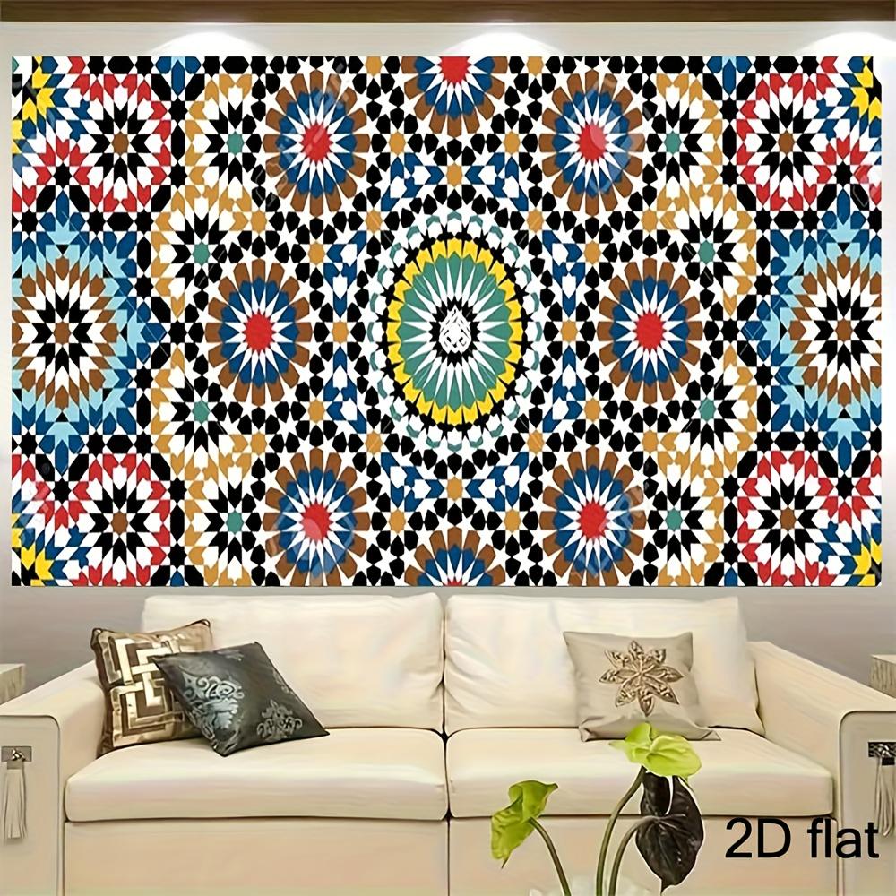 2D Plat, 1pc Tissu Mosaïque Zellige Marocain à Suspendre au Mur - Art de Carrelage Multicolore Style Traditionnel en Rouge, Bleueux Jaune Vert Blanc & Noir pour la Décoration Intérieure et Extérieur Bureau Studio Fond Durable Photographie