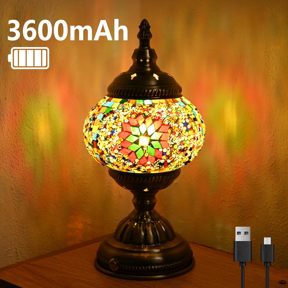 Veilleuse Mosaïque Turque-Marocaine Rechargeable, Lampe de Table Portable, Batterie Rechargeable 3600Mah, Verre Bohème Coloré, Chambre à Coucher, Salle à Manger, Salon, Bureau, Lampe Décorative Faite à la Main, Cadeau de Fêtes