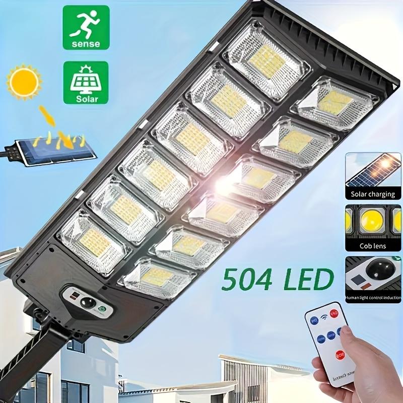 Lampe de rue solaire durable, 1pc 6500K 504 LED Lampe de rue solaire pour parking (du crépuscule à l'aube) avec détecteur de mouvement grand angle et télécommande pour éclairage de zone commerciale, éclairage commercial