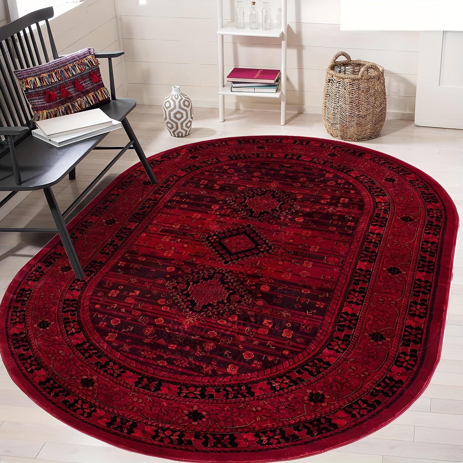 1 tapis marocain rouge terre - Tapis moderne nordique antidérapant pour salon, chambre, salle de jeux - Tapis ovale doux lavable en machine avec couleur terre cuite marocaine, décoration de Noël, tapis d'entrée, plat 2DOuvrir dans un nouvel