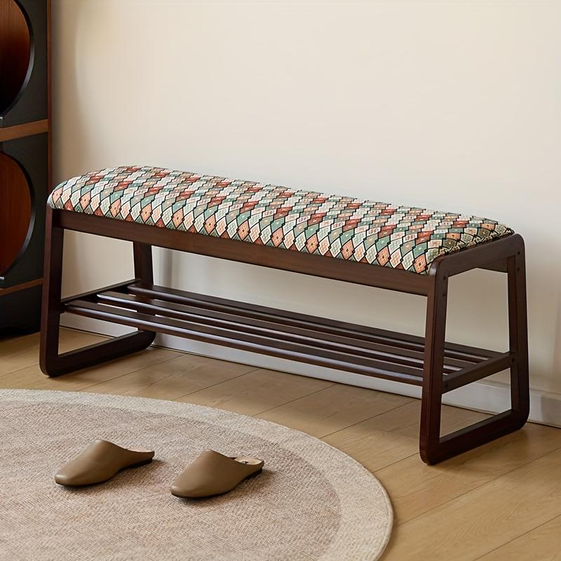 Banc d'entrée vintage en bois massif, tabouret à chaussures rembourré pour porte d'entrée, banc long avec étagère à chaussures intégrée
Ouvrir dans un nouvel onglet.