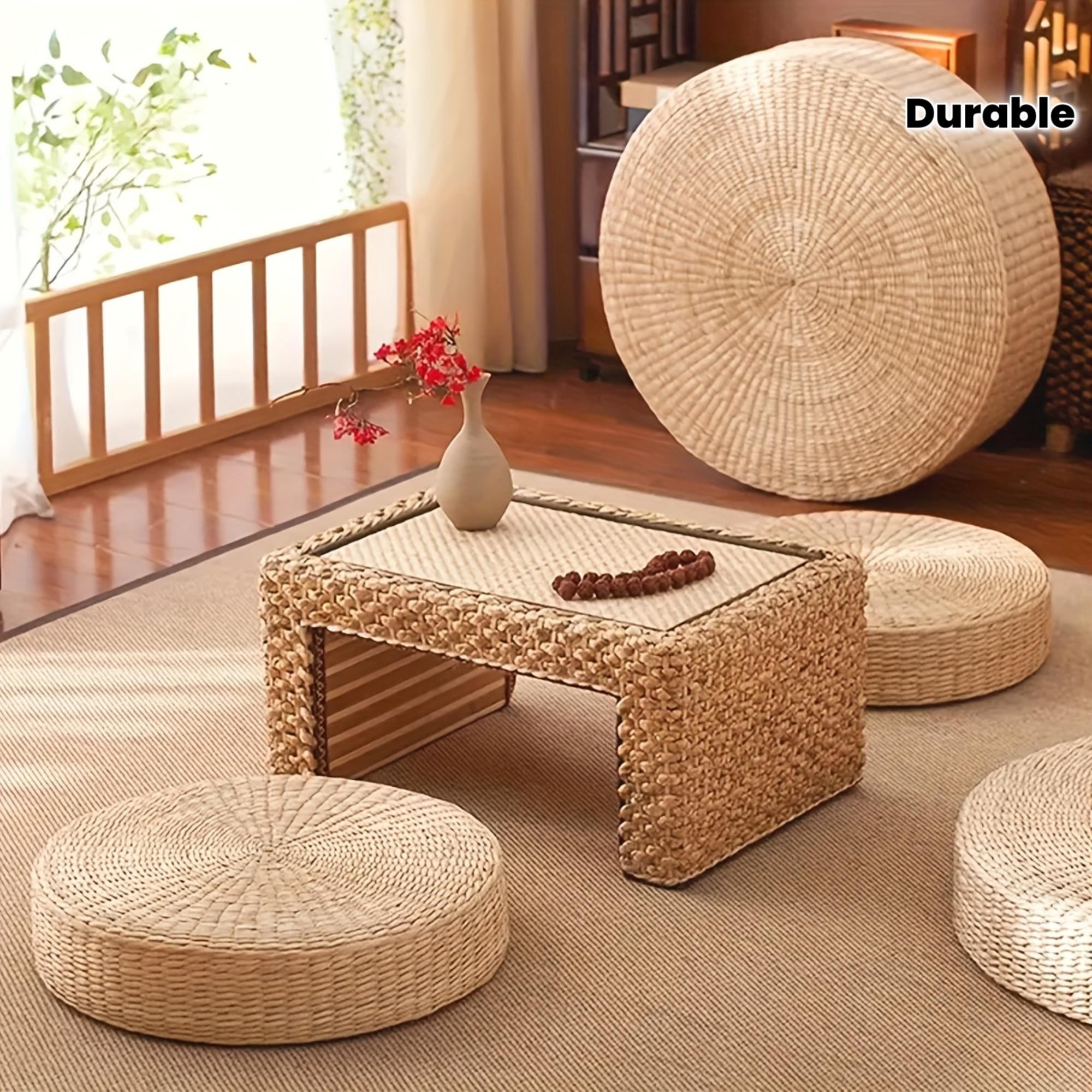1 tapis tatami japonais - Grand coussin de sol rond en paille naturelle pour méditation, yoga, pilates, étirements, lecture, temps du thé, invités - Durable et facile à nettoyer, accessoire de yoga, décoration rustique, conception artisanal