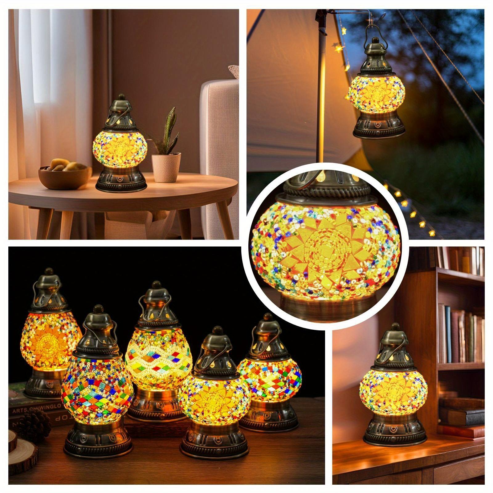 Lampe Marocaine Artisanale - Lampe Mosaïque Turque Rechargeable Adaptée à une Utilisation Intérieure et Extérieure, Équipée d'un Interrupteur Tactile, Trois Niveaux de Luminosité et Diverses Options d'Abat-jour pour Créer une Ambiance Chale
