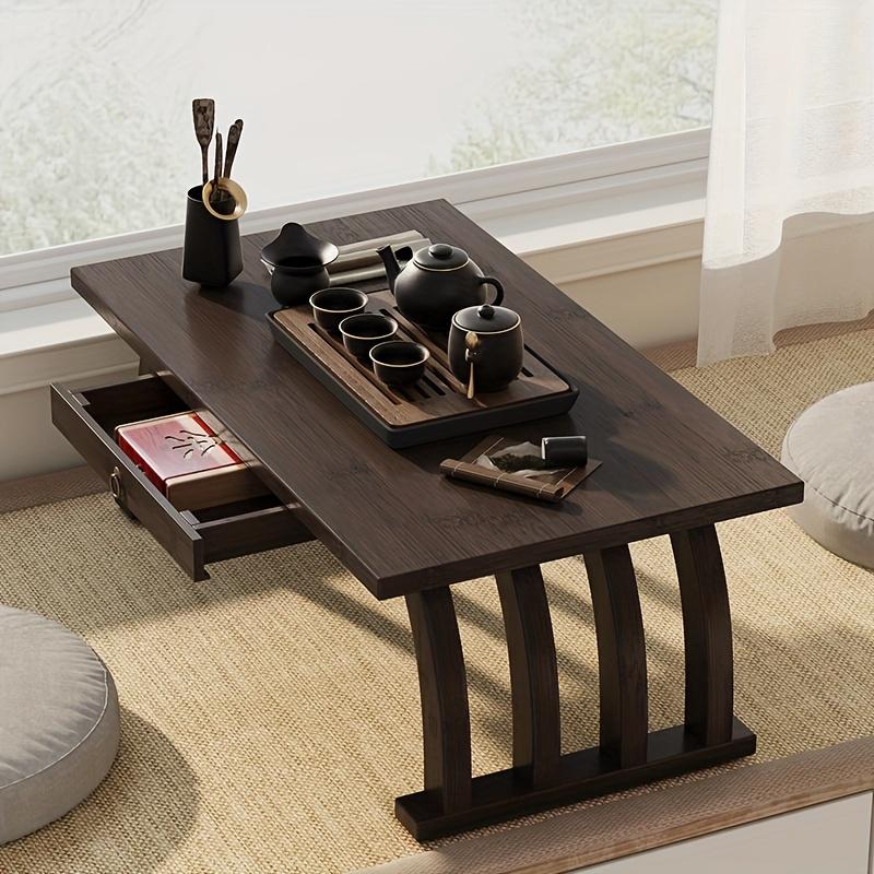 Table Basse A229 - Table Ronde Multifonctionnelle Discrète, Idéale pour les Petits Espaces, avec une Conception de Pieds Pont Arqué, Adaptée au Thé ou à la Méditation, Mobilier Compact Facile à Assembler, Parfait pour les Salons, Chambres