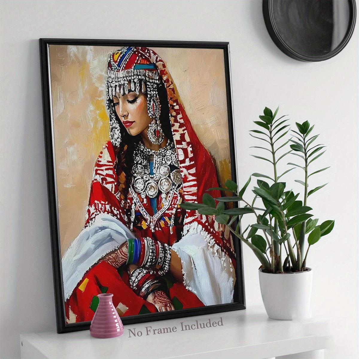 Affiche sur toile plate 2D, sans cadre, affiches et impressions d'art mural, fiancée berbère traditionnelle en rouge, art mural marocain, décoration à l'huile, art imprimable, pour salon chambre à coucher
Ouvrir dans un nouvel onglet.