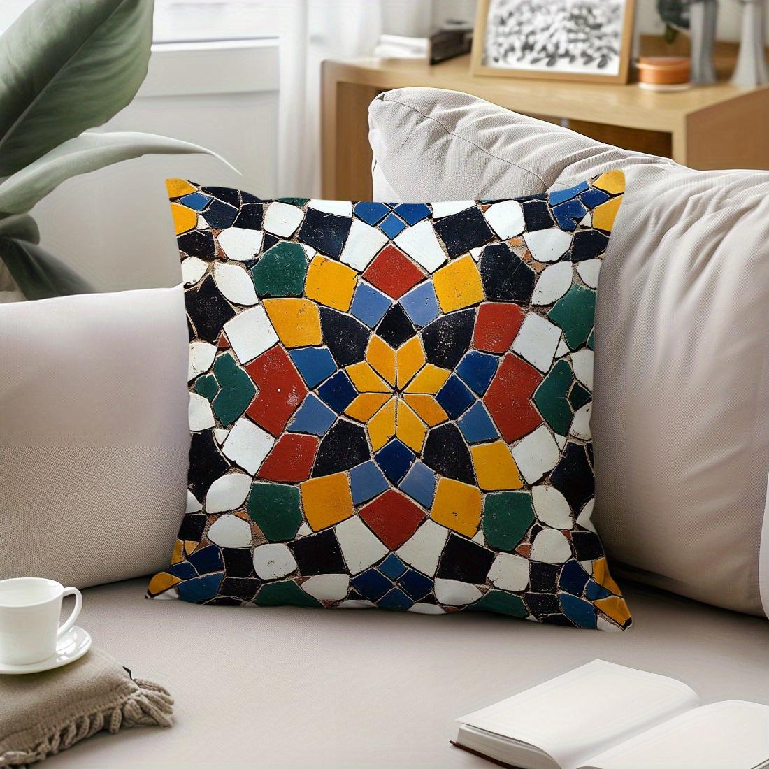 1pièce Housse de coussin à imprimé géométrique unilatéral de style marocain, polyester contemporain 100.0, lavable en machine, fermeture à glissière, housse de coussin décorative tissée 45x45cm pour différents types de pièces