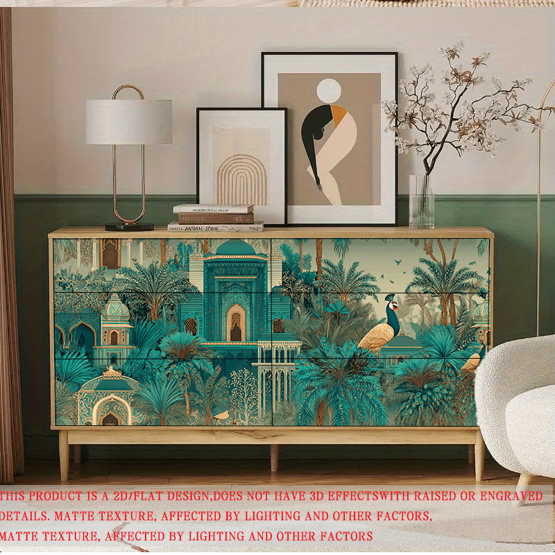 1 rouleau de papier peint plat 2D style vintage, parfait pour les décorations de fêtes, avec des motifs de palais et de beaux paons pour créer un espace élégant et luxueux. Ce papier peint sans couture est amovible et auto-adhésif.
