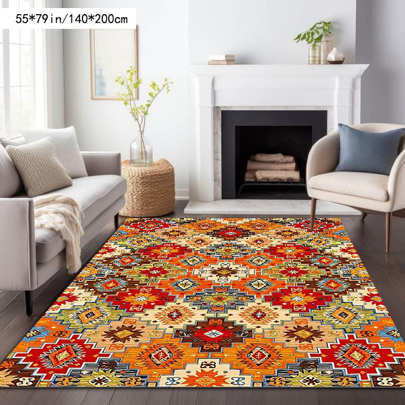 Tapis en Velours Velours + Dot Plastique Support Motif Marocain Coloré, Tapis de Salon, Adapté pour Salon, Chambre, Bureau, Jardin, Balcon, Lavable en Machine, Décoration d'Étude,Matériau de haute qualité,Ménages Modernes