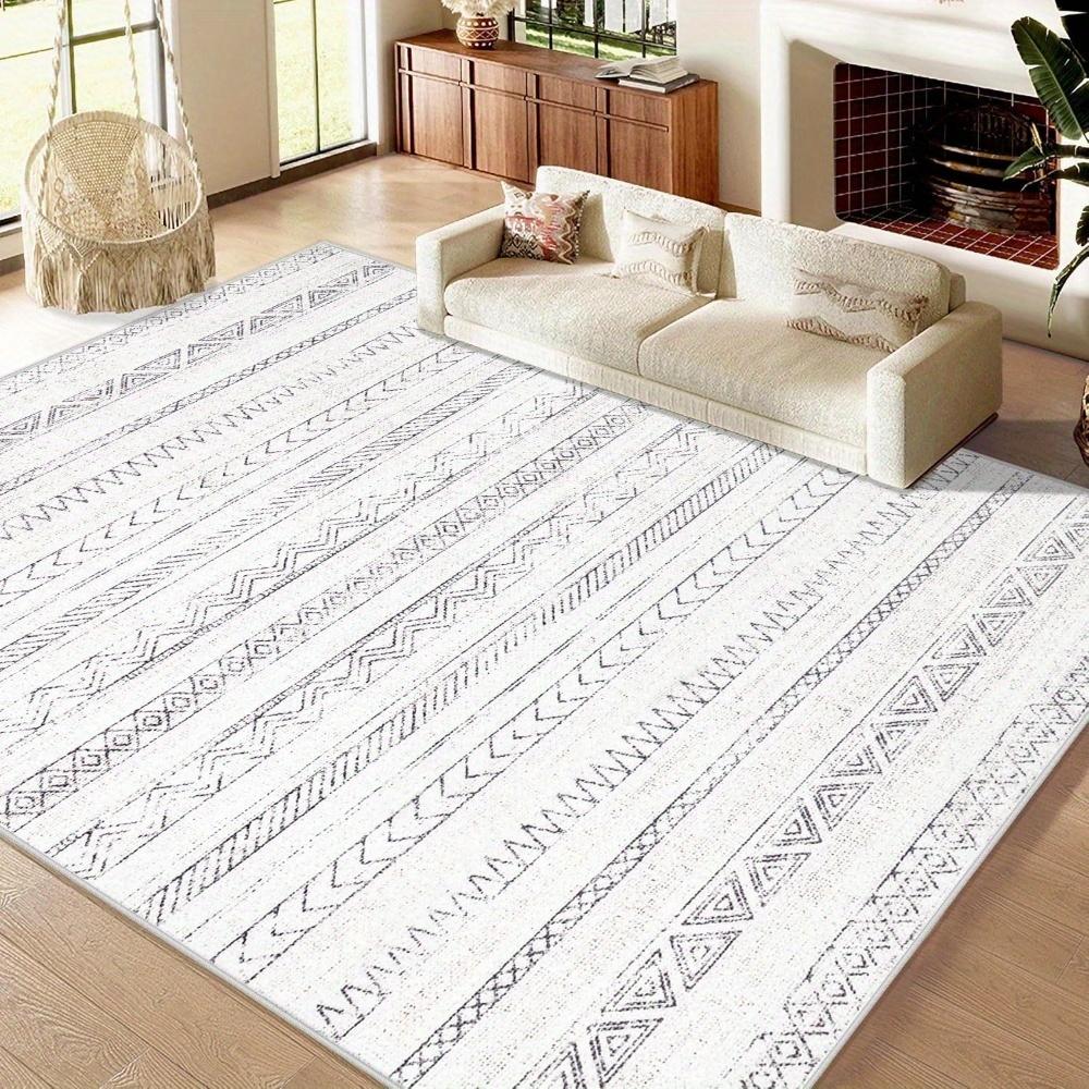 Tapis Géométrique Marocain Portia, Décoration Moderne Ferme Blanc Neutre et Marron, Adapté pour Salon, Chambre, Salle à Manger, BureauOuvrir dans un nouvel onglet.